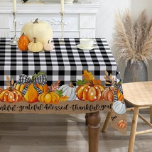 Fall Tablecloth 52X70 Inches, Black Plaid Pumpkins Fall Decor, Water Resistant T - $18.99