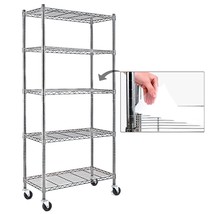 Efine Chrome 5-Shelf Shelving Unit On 3&#39;&#39; Wheels With Shelf Liners Set O... - $157.99