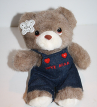 Russ Berrie Valentine Love Bear Heart Overalls Plush 9&quot; Caress Soft Pets Vtg Tag - £30.86 GBP