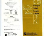 Serengeti Safari Lodges Limited Brochure &amp; Tariff List Tanzania 1970 - £15.55 GBP