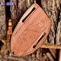 Hand Leaf Engraved Black Leather Sheath For Fixed Blade Knife Cross Draw - $12.46