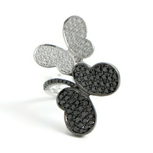 Authenticity Guarantee 
Black and White Pave Diamond Butterfly Statement Ring... - £1,599.66 GBP