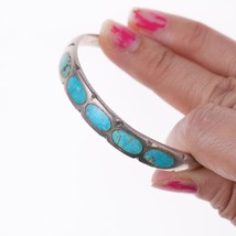 6.25&quot; Vintage Zuni channel inlay turquoise silver bracelet - £154.31 GBP