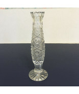 Vintage flower bud heavy footed cut glass vase with scalloped edging mid... - $32.62