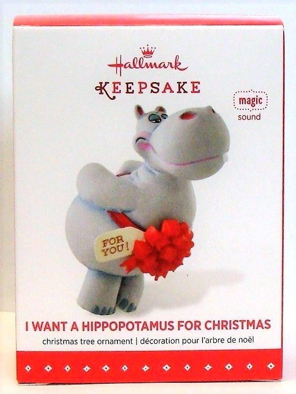 2015 Hallmark I Want A Hippopotamus For Christmas Ornament Music Hippo Red Bow - $48.90