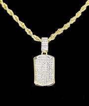 Small Icy Dog Tag Pendant Cz 14k Gold Plated 24&quot; Rope Chain Hip Hop Neck... - £7.47 GBP