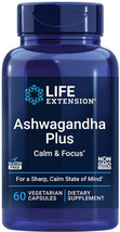 ASHWAGANDHA PLUS CALM and FOCUS STRESS EXTRACT 60 Capsule LIFE EXTENSION - $22.50