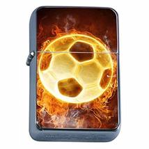 Soccer Ball Fire Flip Top Oil Lighter Em1 Smoking Cigarette Silver Case Included - £7.04 GBP