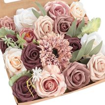 Floroom Dusty Rose Mauve Artificial Flowers Fake Roses Peony and Greenery Combo - £17.22 GBP