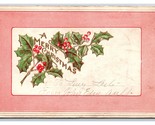 Merry Christmas Holly Berries Pink Border Embossed DB Postcard Y9 - $3.91