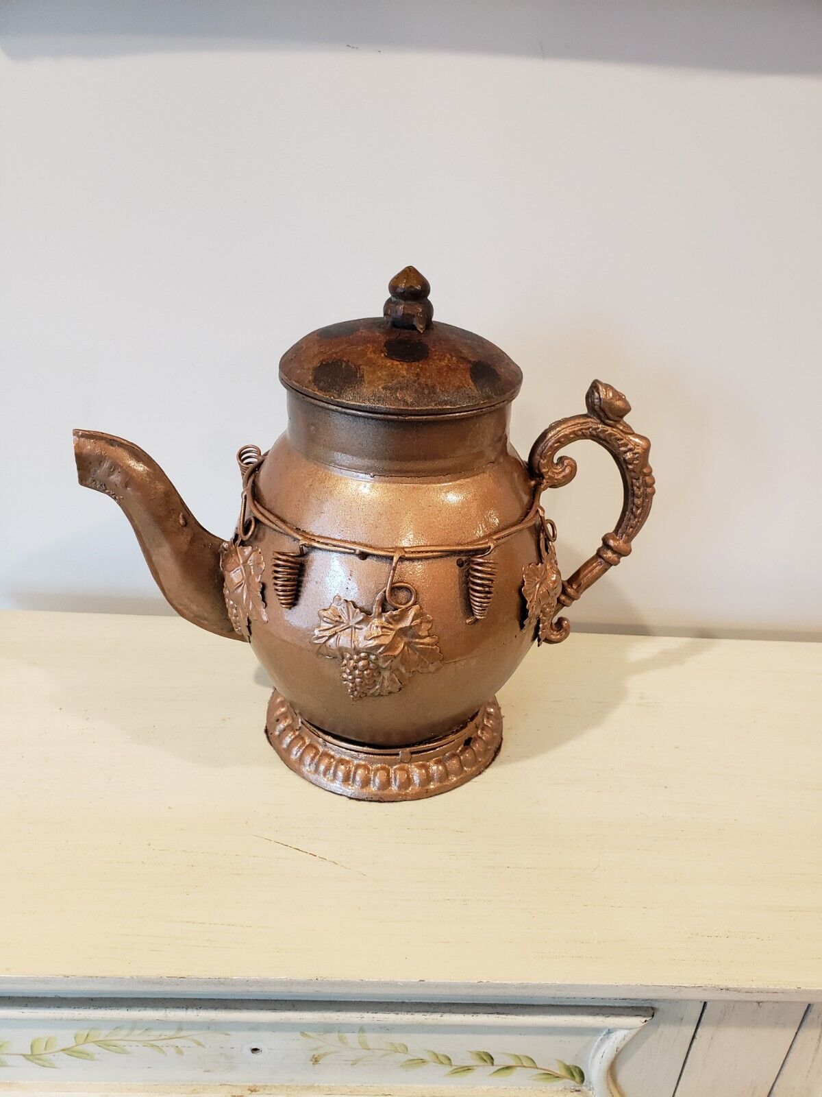 Primary image for Decorative Metal Full Size Teapot Tea Pot Grapevines Grapes 
