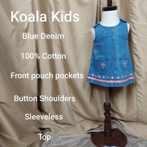 Koala Kids Blue Denim 100% Cotton Floral Detail Front Pockets Tunic Top ... - £7.06 GBP