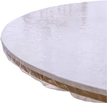 Clear Round Vinyl Fitted Tablecloth Waterproof Oilcloth Heavy Duty Elasticized T - £26.23 GBP