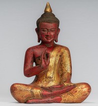 Buddha - Antik Khmer Stil Sitzender Holz Statue Teaching Mudra - 32cm/33cm - £325.43 GBP