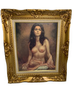 Vintage Larry Vincent Garrison Pink Print Craquelure Glaze Large Frame MCM - $955.75 CAD