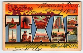 Greetings From Texas Large Big Letter Postcard 1943 Linen Unused Curt Teich - $6.18