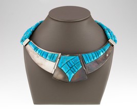 Jay King DTR Sterling Silver Turquoise Stone Inlay &amp; Bead Necklace 105.2g - £223.18 GBP