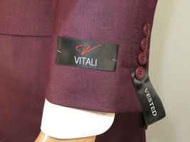 Mens Three Piece Suit Vested VITALI Soft Fabric With Sheen M3090 Burgundy 3Piece image 13