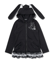 Lolita black bunny ears hoodie with lace detail - £39.50 GBP