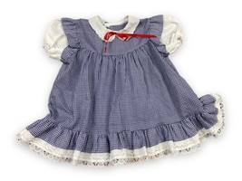 Vtg Montgomery Ward Blue Gingham Plaid Baby Infant Dress Pan Collar 18 M... - £11.26 GBP