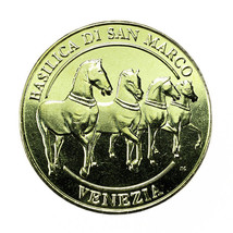 Italy Medal Venice Saint Mark&#39;s Basilica Horses 30mm Gold Plated 04143 - $31.49