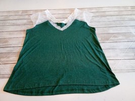  Women&#39;s Green Lace-Accent Shoulders/Sleeves V-Neck T-shirt Material Siz... - $11.87