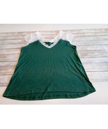  Women&#39;s Green Lace-Accent Shoulders/Sleeves V-Neck T-shirt Material Siz... - £9.33 GBP