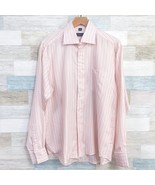 Ermenegildo Z Zegna Herringbone Striped Dress Shirt Pink Orange Spread M... - $98.99