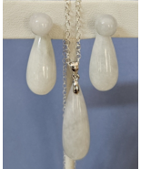 Natural Jade Drop Earrings &amp; Pendant in Rhodium Over Sterling Silver, 20... - $39.95