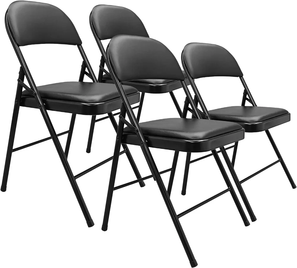 Vinyl-Padded Metal Steel Folding, Black, 4-Pack Chair，Available in family party - £121.37 GBP