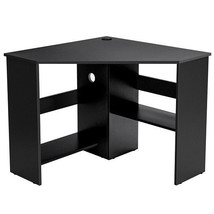 Corner Computer Desk Triangle Writing Workstation with Storage Shelf-Bla... - $145.49