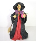 Vintage Paper Mache Witch with Broom Figurine Pumpkin 10&quot; Halloween Decor - $17.82