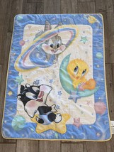 Vintage Baby Tweety Bird  Blanket Looney Tunes Sylvester Bugs Plush Crib 32 X 44 - £74.55 GBP