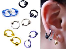 1 Pair Spring Clip On Hoop Nose Lip Ear Ring Earrings ½" or 13MM Men Women - $2.99