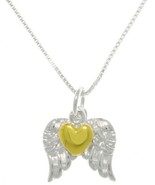 Jewelry Trends Sterling Silver Angel Wings Pendant with Gold-plated Hear... - £28.11 GBP