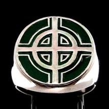 Sterling silver ring Celtic Ringed Cross medieval Ireland Pagan symbol with Gree - £80.42 GBP