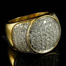 18K Yellow Gold Plated Round Moissanite Wedding Band Micro-pave Mens Pinky Ring - $134.62