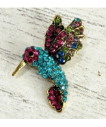 Flying Hummingbird Rhinestone Brooch Jewelry Lapel Pin Colorful Teal Blazer - $375.43 MXN