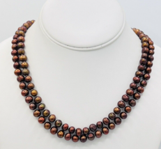 Layered Double Strand Brown Freshwater Pearl Necklace Magnetic Clasp - $57.42