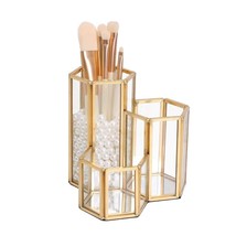 Decorative Makeup Brush Holder Pen Pencil Holder For Desk Organizer Gold Glass C - £23.54 GBP