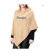 Camel Cotton Poncho — 'Thankful' Script in Black - $34.65