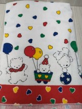 Carters Teddy Bears Balloons Primary Hearts Flannel Baby Receiving Blanket vtg - £15.95 GBP