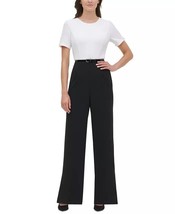 NEW TOMMY HILFIGER BLACK WHITE CAREER BELTED  JUMPSUIT SIZE 12 P PETITE ... - $80.99