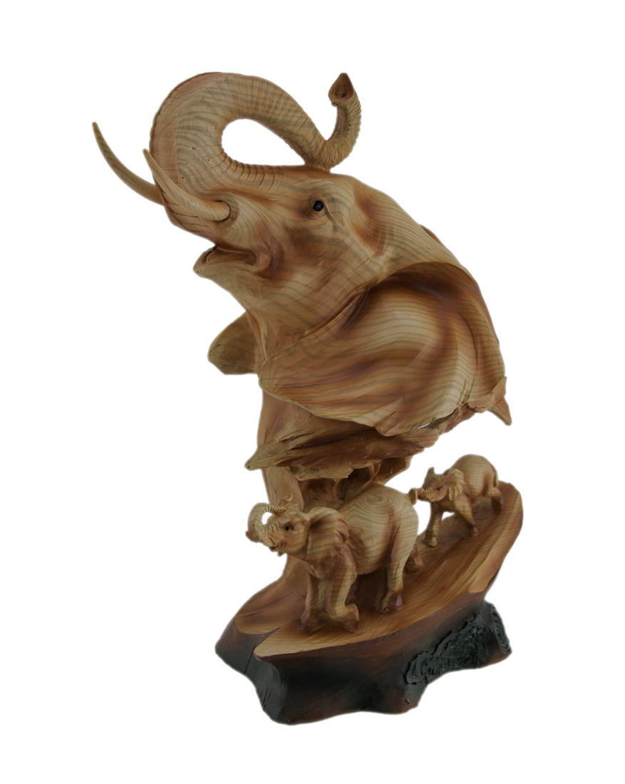 Primary image for Scratch & Dent Carved Wood Look Elephant Family Bust Tabletop Statue