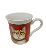 Vintage 1987 Hallmark Orange Tabby Cat Red Coffee Tea Mug Cup 3.5 x 3.25&quot; - $15.62