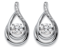 Cz In Motion Double Hoop Teardrop Earrings Platinum Sterling Silver - £133.67 GBP