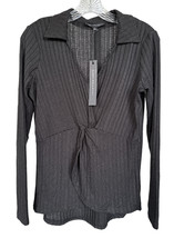 Jane &amp; Delancey Women&#39;s Top Long Sleeve Striped Collared Size S L Black - £19.97 GBP
