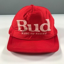 Vintage Budweiser Trucker Hat Red Beer King of Beers Distressed Worn - £11.00 GBP