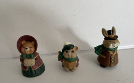 Hallmark Merry Miniatures Christmas Carolers Bear Rabbit And Mouse Figurines Lot - $15.00