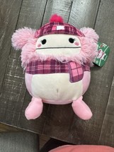 Squishmallow 8&quot; Brina Bigfoot Pink Plaid Holiday Hat Scarf 2023 Christmas Plush - £12.02 GBP